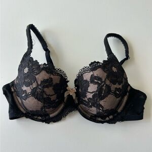 Victoria's Secret Black Lace Bra with Nude Underlay